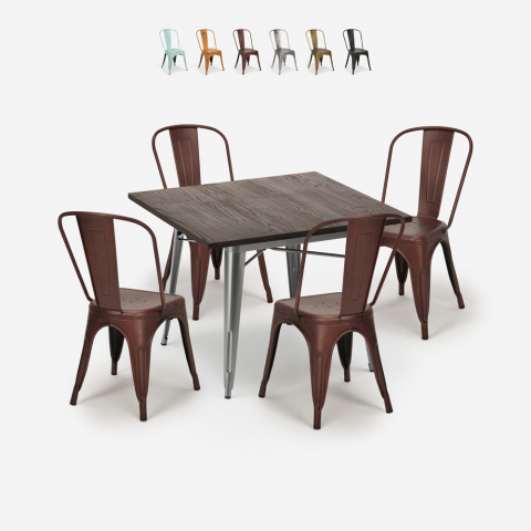 Set Industrieller Esstisch Tisch 80x80cm 4 Stühle vintage design tolix Burton Aktion