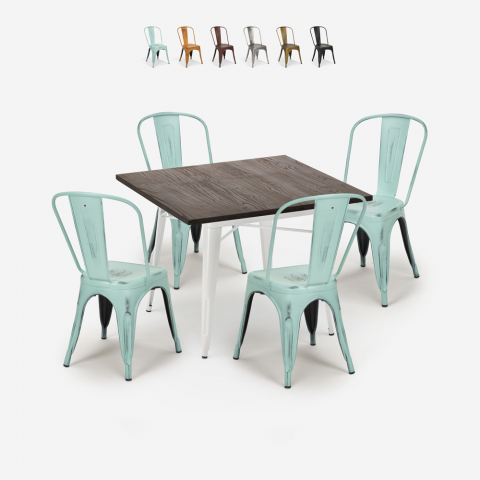 Set Tisch 80x80cm 4 Stühle Design tolix Küche Burton White Aktion