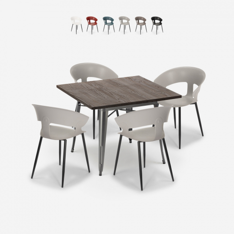 set quadratischer tisch 80x80cm  4 stühle industrial modernes design reeve Aktion