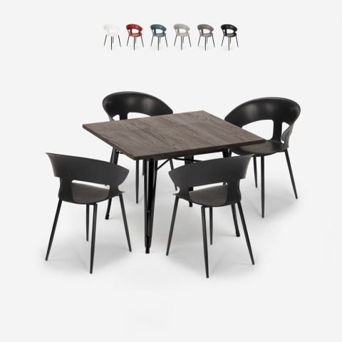 set quadratischer tisch 80x80cm 4 stühle industriellen design  reeve black Aktion