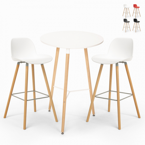 Set runder Tisch 60cm 2 Hocker Skandinavisches Design Ojala Light