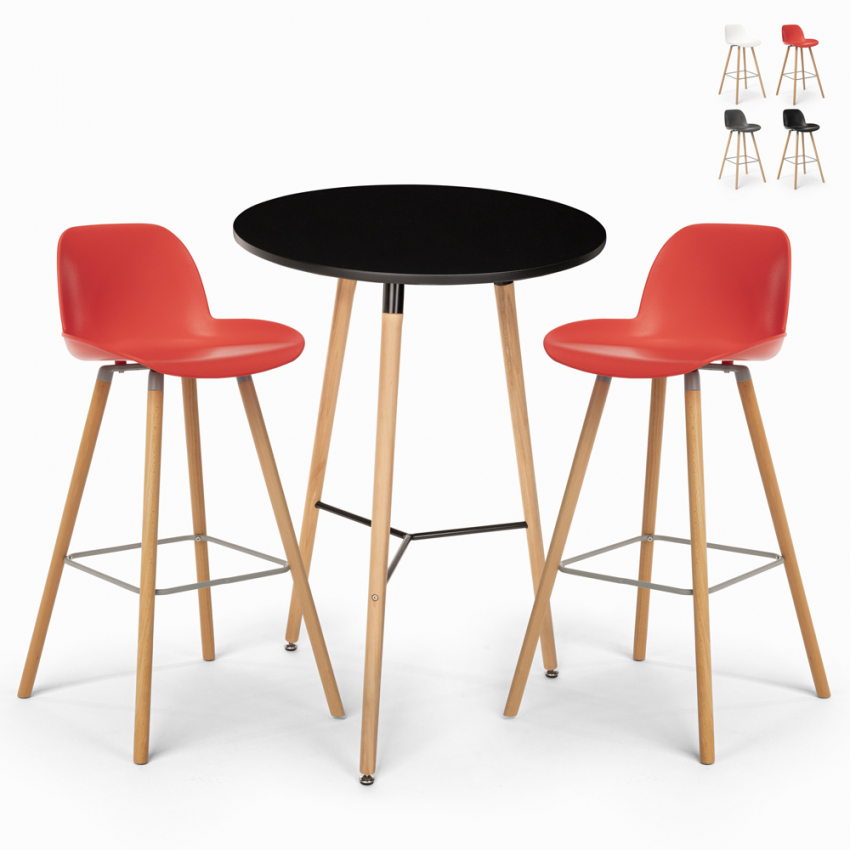 Set 2 Hocker hoher Tisch 60cm rund schwarz Ojala Dark Sales