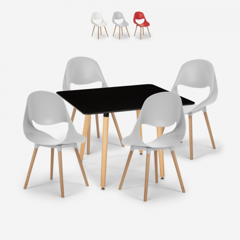 Set  quadratischer Tisch 80x80cm mit 4 Stühlen Schwarz skandinavisches Design Dax Dark Aktion