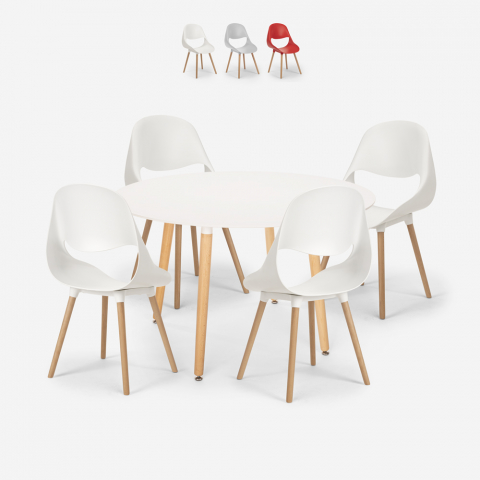 Set runder Tisch 100cm 4 Stühle weiß  skandinavisches Design Midlan Light Aktion
