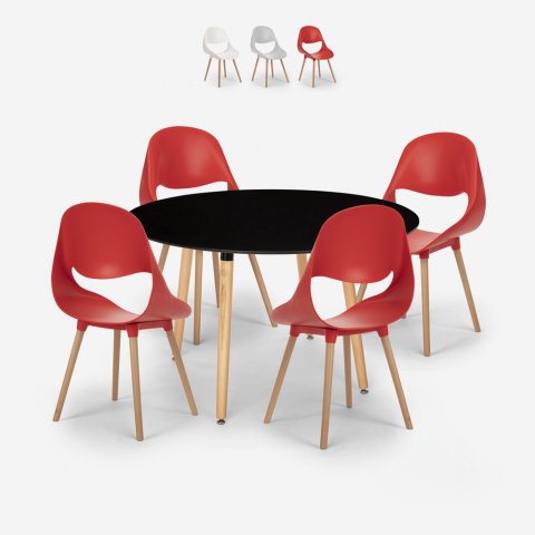 Set runder Tisch Esstisch 100cm  4 Stühle schwarz Design Midlan Dark Aktion