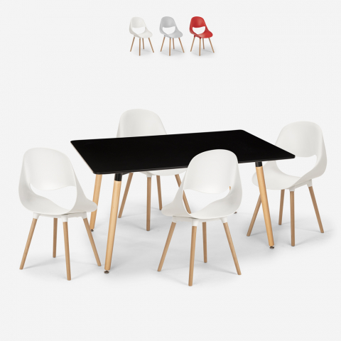 Set rechteckiger Tisch 80x120cm 4 Stühle skandinavisches Design  Flocs Dark Aktion