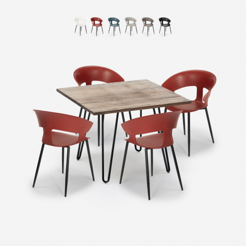 Set 4 Stühle modernes Design Tisch 80x80cm industrielle Restaurant Küche Maeve