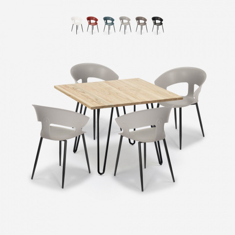 Set Tisch 80x80cm 4 Stühle modernes Design Industriell Restaurant Küche Maeve Light