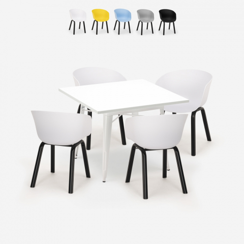 Set 4 Stühle Polypropylen Metall Tisch 80x80cm Quadrat Krust Light Aktion