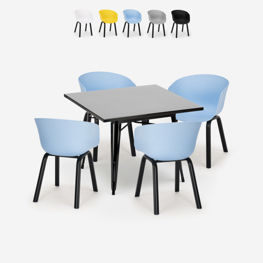 Set Tisch 80x80cm 4 Stühle modernes Design Metall Krust Dark Verkauf