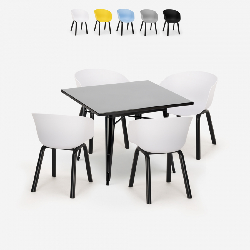 Set Tisch 80x80cm 4 Stühle modernes Design Metall Krust Dark Angebot
