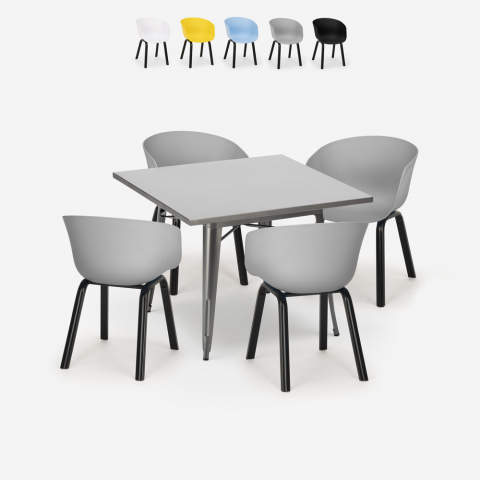 Set quadratischer Esstisch 80x80cm Tolix 4 Stühle modernes Design Krust
