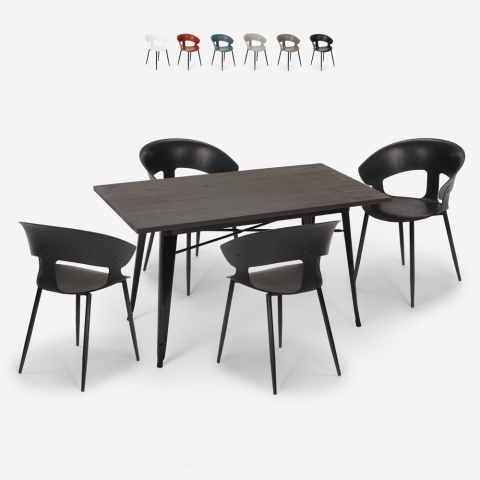 Set Esstisch 120x60cm Tolix 4 Stühle modernes Design Tecla