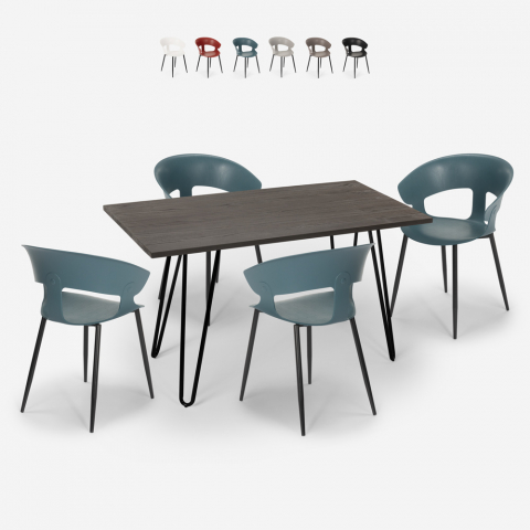 Set mit 4 Stühlen modernes Design industrieller Esstisch 120x60cm Sixty