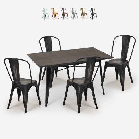Set Tisch Esstisch 120x60cm 4 stühle tolix vintage holz metall Summit Aktion