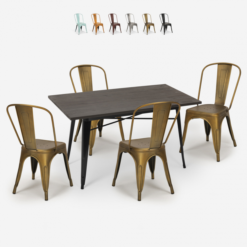 set tisch esstisch 120x60cm 4 stühle vintage holz metall summit Rabatte