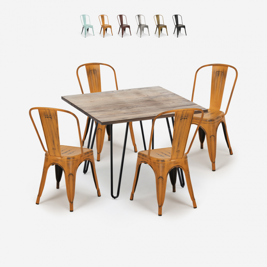 set tisch 80x80cm 4 stühle vintage stil küche industriell hedges Verkauf
