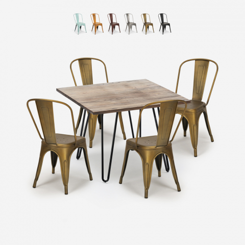Set Tisch 80x80cm 4 Stühle tolix Vintage Stil Küche industriell Hedges Aktion