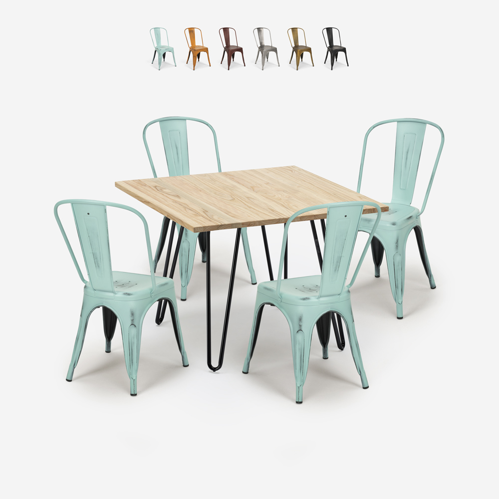 set tisch 80x80cm 4 stühle küche bar vintage metall holz hedges light