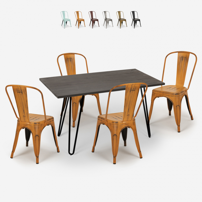 set tisch esstisch 120x60cm 4 stühle  holz metall vintage weimar Verkauf