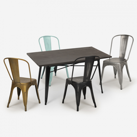 Set Tisch 120x60cm 4 Vintage Tolix-Stühle Esszimmer Industriell Lloyd