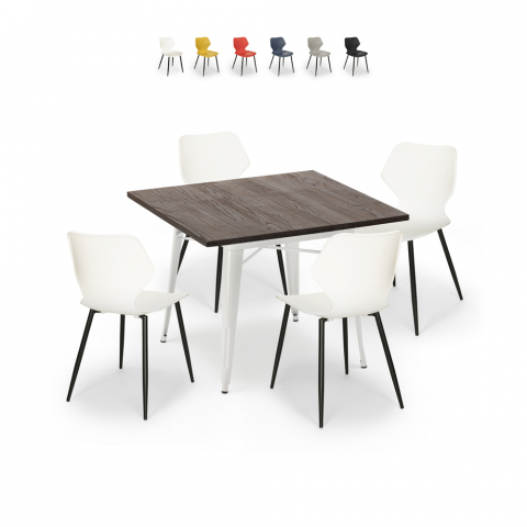Quadratischer Tisch 80x80cm Tolix Küche Bar 4 Stühle Design Howe Light Aktion