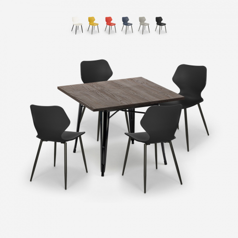 Set 4 Stühle Polypropylen Tisch Tolix 80x80cm Quadrat Metall Howe Dark Aktion