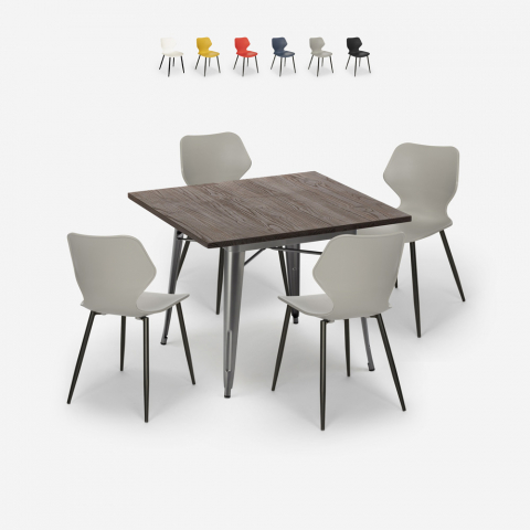Set Bar Küche quadratischer Tisch 80x80cm Tolix 4 Stühle modernes Design Howe