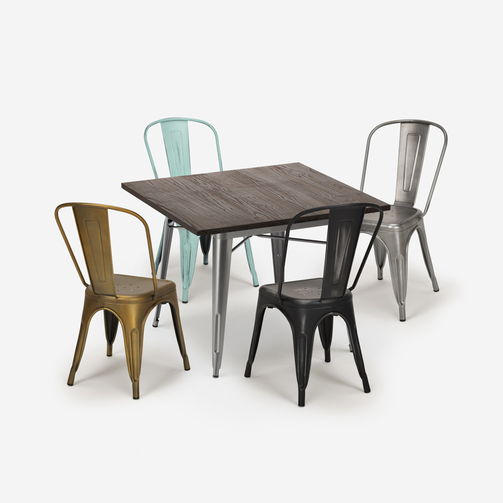 set tisch 80x80cm 4 stühle bar küche industrie vintage almond