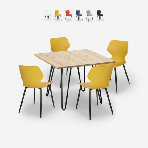 Industrieller Stil quadratischer Tisch 80x80cm 4 Stühle Design Sartis Light Aktion