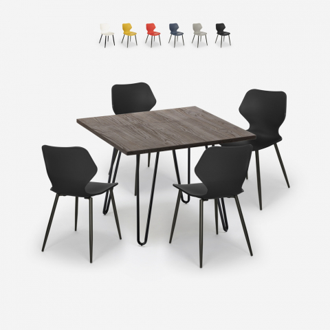 Set quadratischer Tisch 80x80cm 4 Stühle Design  Holz Metall Sartis Dark Aktion