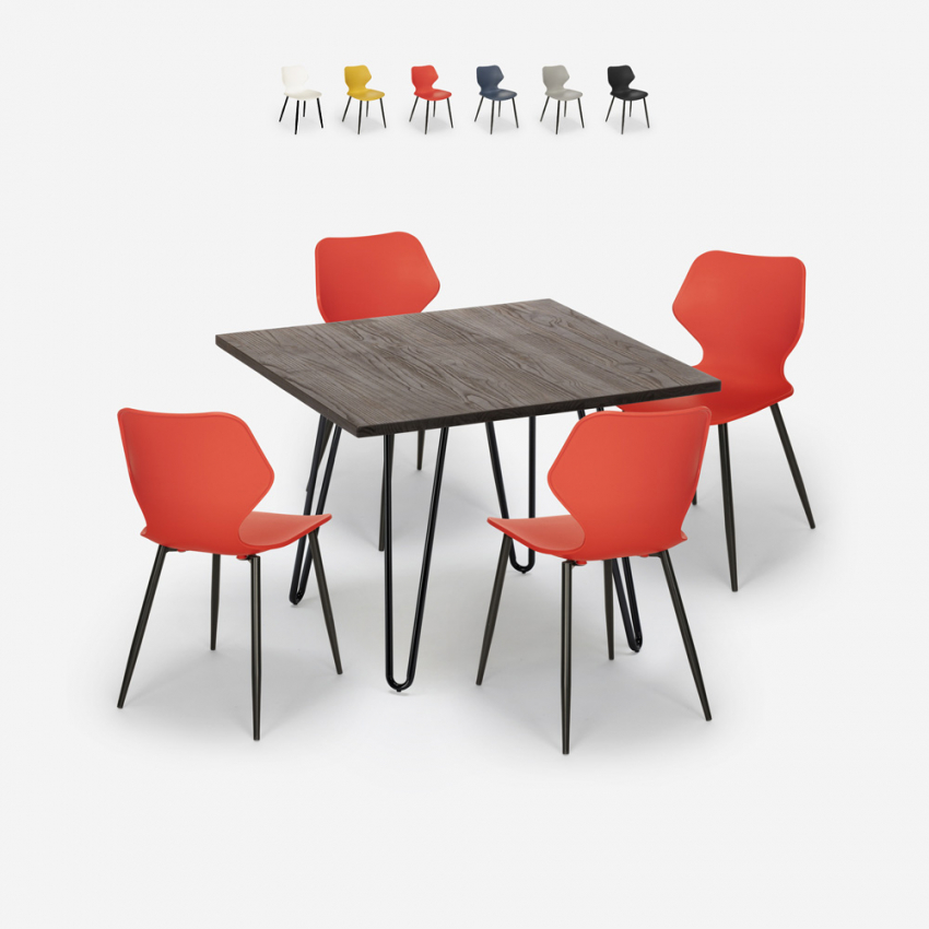 Set quadratischer Tisch 80x80cm 4 Stühle Design  Holz Metall Sartis Dark Katalog