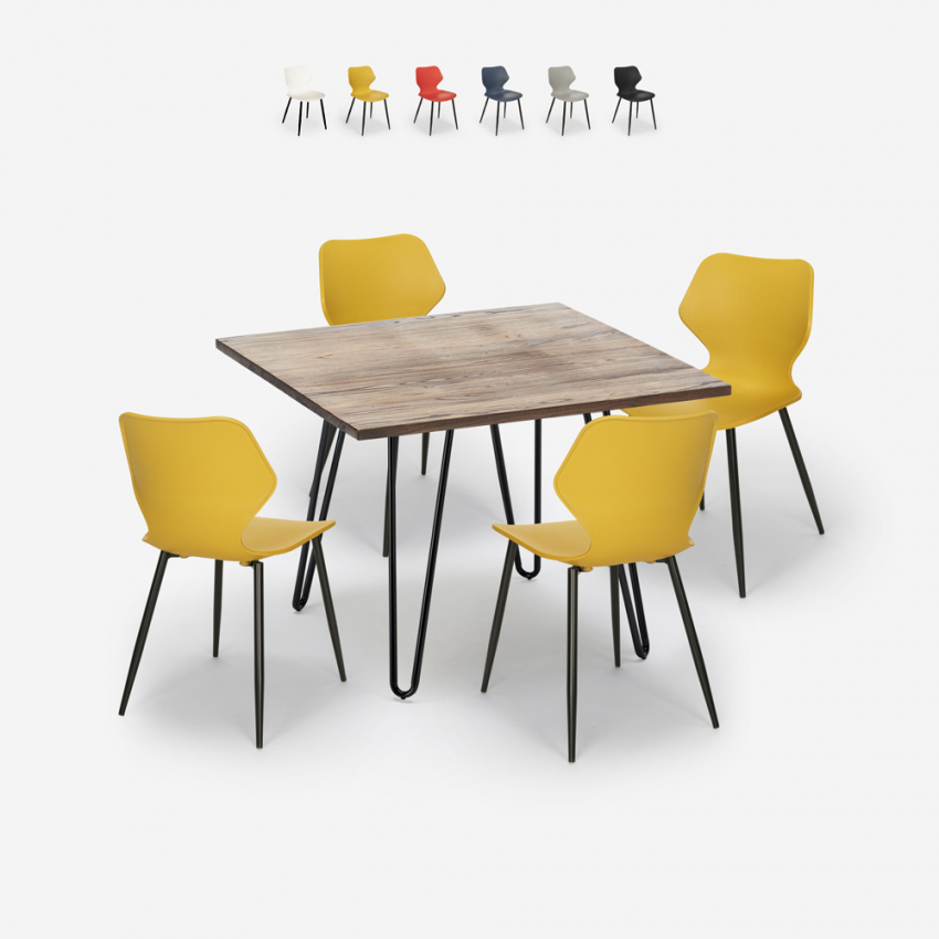 Set Quadratischer Tisch 80x80cm 4 Stühle aus Polypropylen Industriedesign Sartis Sales Set Quadratischer Tisch 80x80cm 4 Stühle aus Polypropylen Industriedesign Sartis Sales