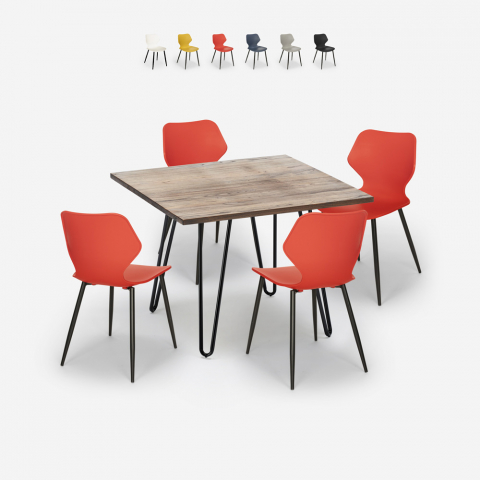 Quadratischer Tisch 80x80cm Industriedesign 4 Stühle aus Polypropylen Sartis Aktion