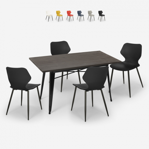Satz von 4 rechteckigen Tisch Stühle 120x60cm Tolix Industriedesign Bantum Aktion