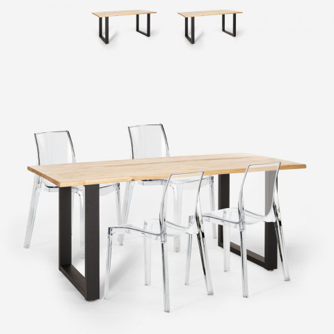 Industrial Esstisch 160x80cm 4 transparente Stühle Design Hilton Aktion
