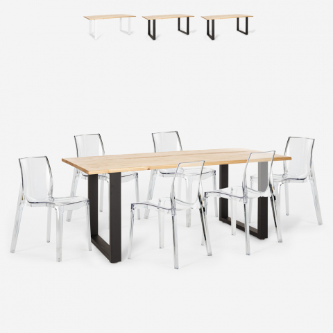 Set 6 Stühle Design transparent Esstisch 180x80cm industriell Vice Aktion