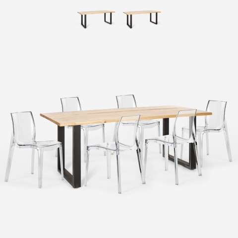 Küchenset Industrietisch 200x80cm 6 Stühle Design transparent Lewis Aktion