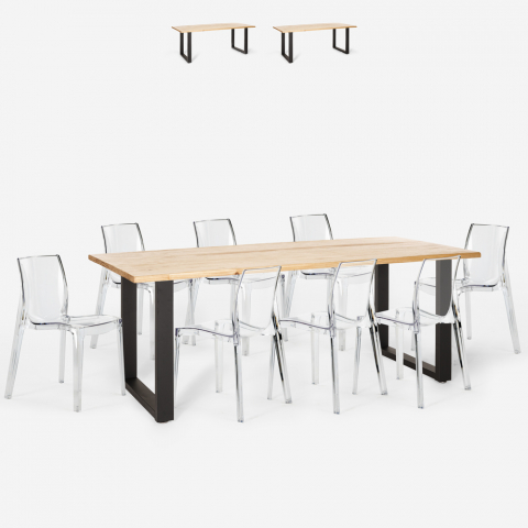 Set 8 Stühle Design transparent Esstisch 220x80cm Industrie Virgil Aktion