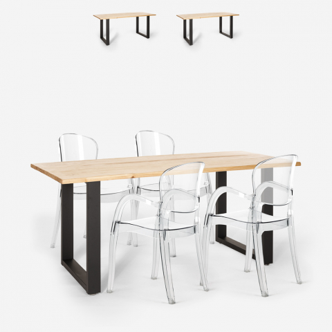 Esstisch-Set 160x80cm Holz Metall 4 Stühle transparent Jaipur M Aktion