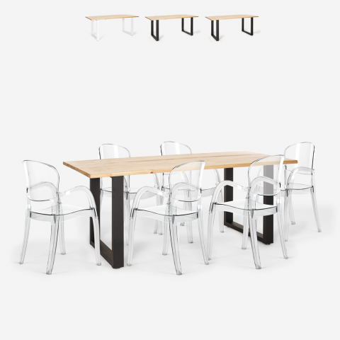 Set 6 Stühle transparentem Polycarbonat Tisch 180x80cm industriellen Jaipur L Aktion