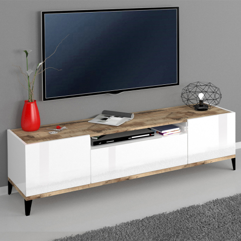 Wohnzimmer TV-Schrank 2 Schubladen 160x40 cm Holz glänzend weiß Jacob Wood