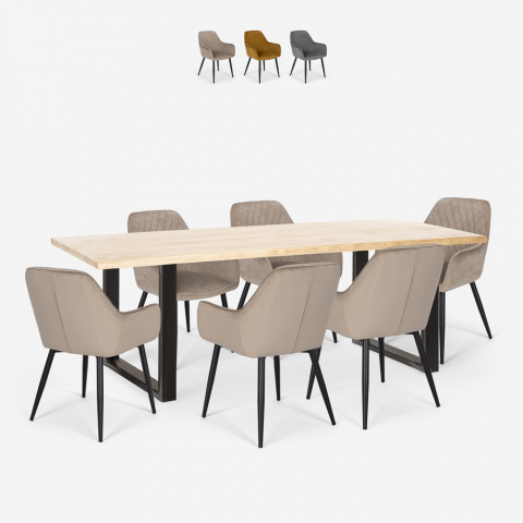 Set 6 Stühle Samt Tisch 200x80cm Industriedesign Samsara XL2 Aktion