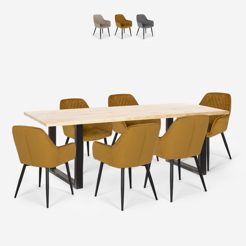 Set 6 Stühle Samt Tisch 200x80cm Design Industriell Samsara XL2