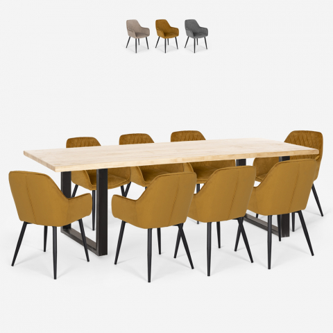 Set Esstisch Tisch 220x80cm 8 Samt Stühle Design Samsara XXL2 Aktion