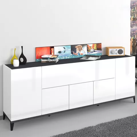 Design-Sideboard Stephanie 200x40cm, 5 Türen, Klappfach, für Flur und Wohnzimmer Aktion