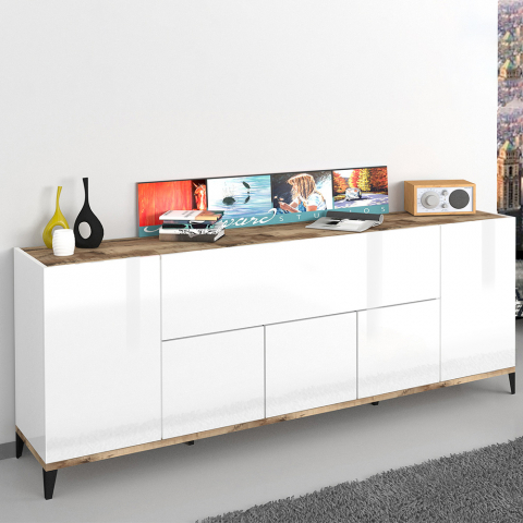 Moderne Design-Sideboard 200x40cm 5 Türen Klappfach Stephanie Wood Aktion