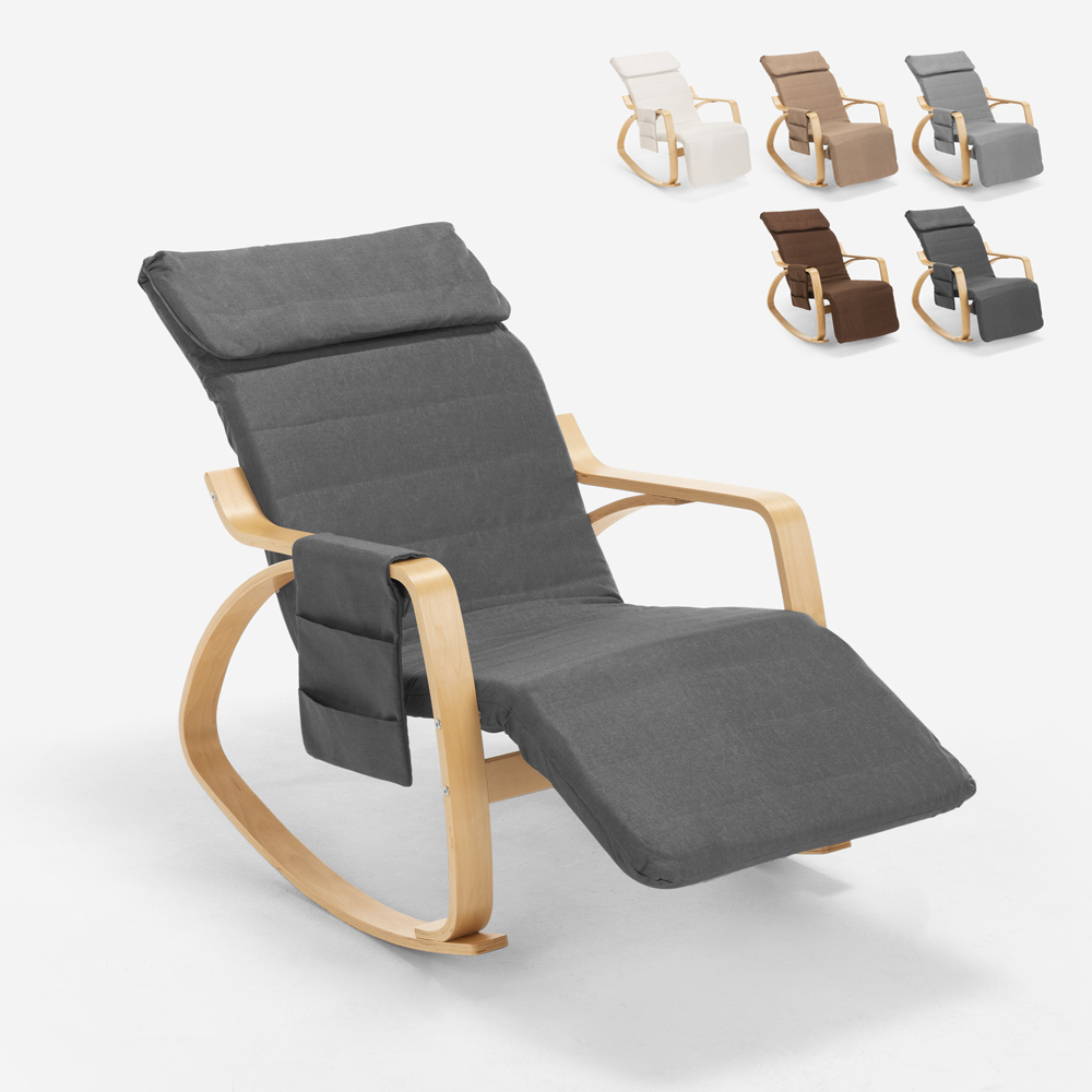 Schaukelstuhl Relaxsessel aus Holz skandinavisches Design verstellbare Fußstütze Odense