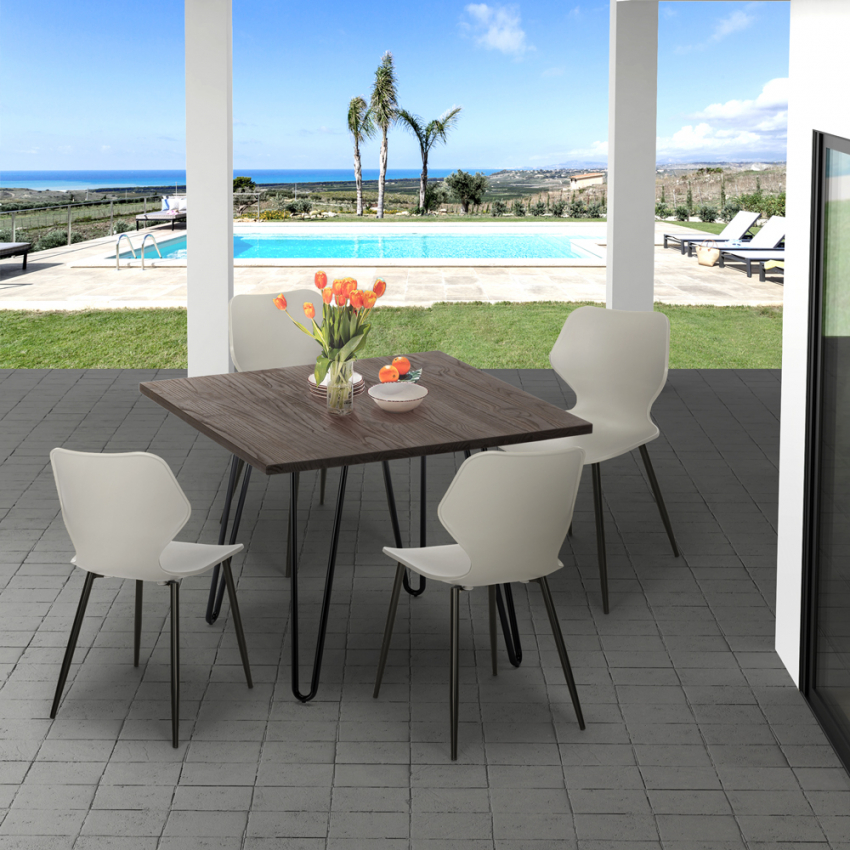  Sartis Dark: Set 4 Designer-Stühle quadratischer Tisch 80x80cm Holz Metall


