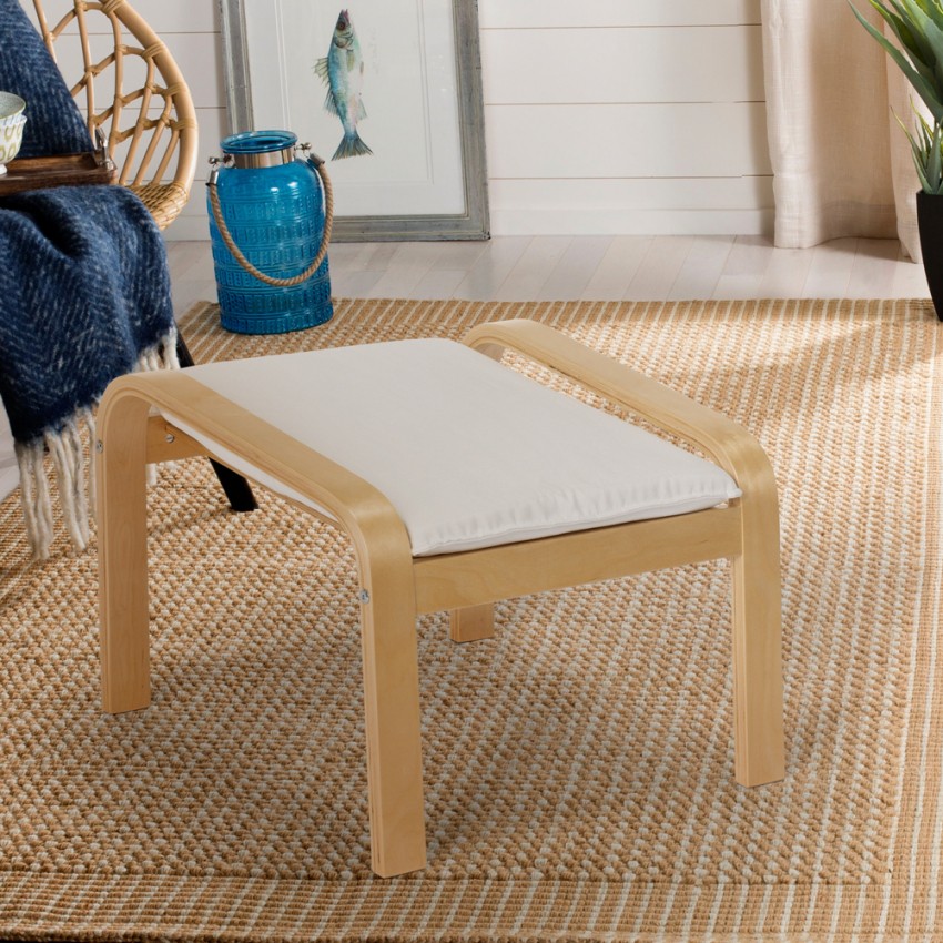 Fußhocker Pouf nordisches Design Stoff und Holzbeine Sylt